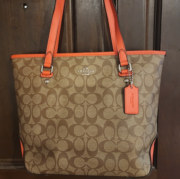 Coach signature coated canvas leather tote - Picture 1 of 10